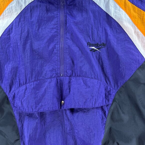 Vintage Reebok Windbreaker Jacket Men XL Purple 1/2 Zip Anorak Hooded 90s Suns - Picture 5 of 13